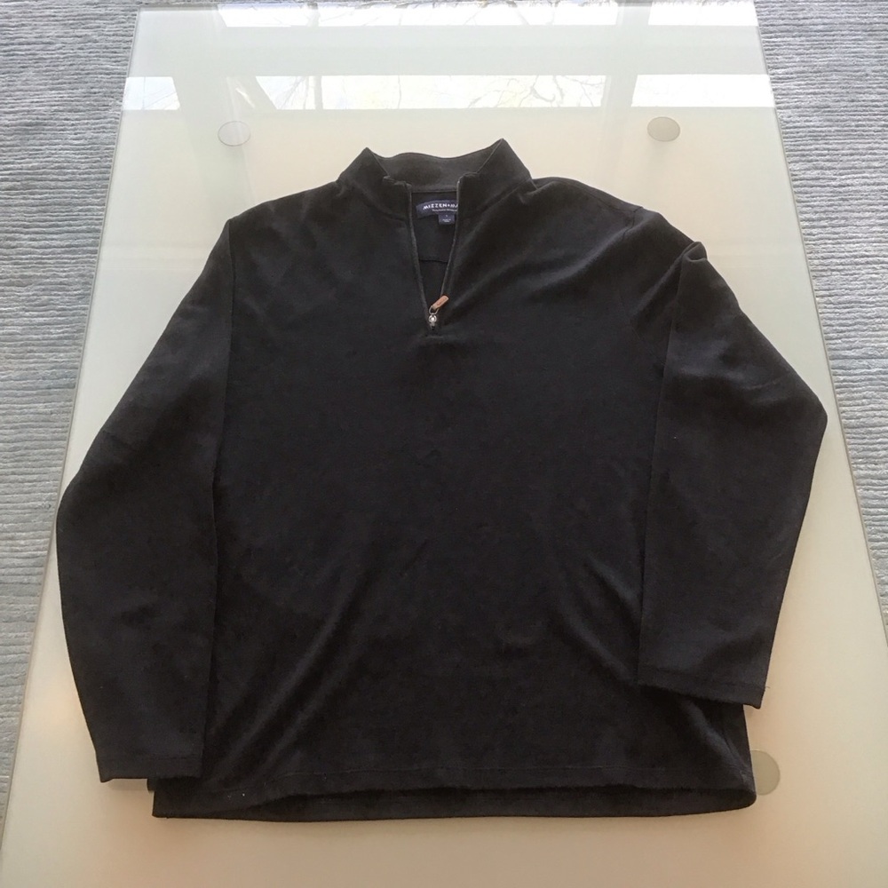 Mizzen + Main Performance Black Cotton Blend 1/4 Zip Pullover Sweater L Golf
